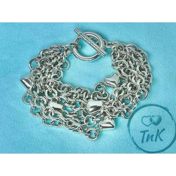 Vintage Tiffany & Co Puffed Heart Multi 5 Strand Chain Toggle Clasp Bracelet - Picture 1 of 13